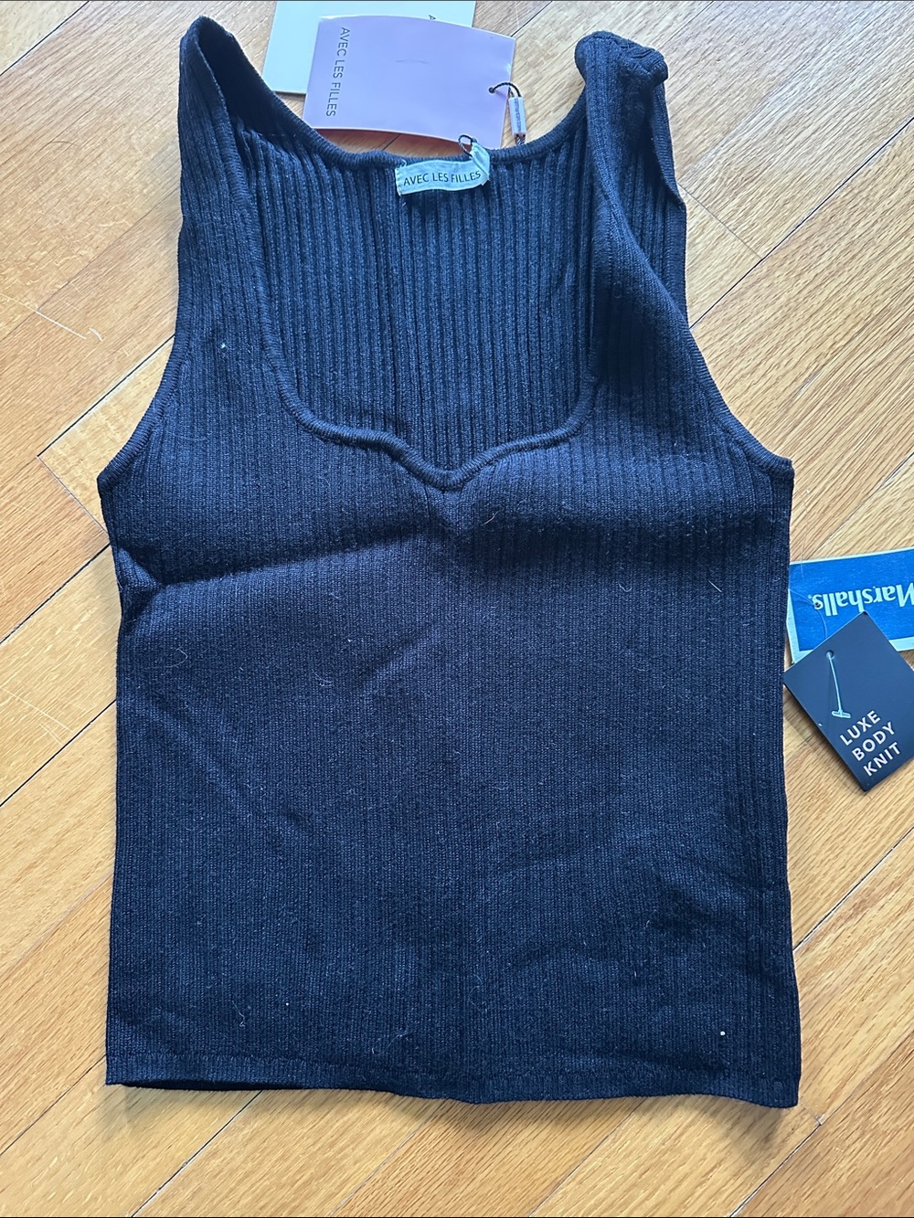 Avec Les Filles Black Ribbed Luxe Knit Tank